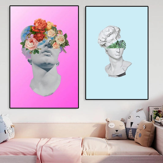 Modern Floral Greek Sculpture Canvas